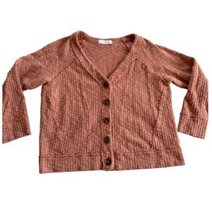 Two by Vince Camuto Womens Textured Knit ButtonFront Cardigan Terracotta Sweater